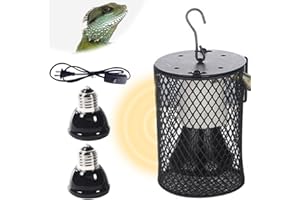 Mineup Lampa grzewcza, 2 sztuki E27, 50 W, lampa grzewcza z klatką, lampa grzewcza do terrariów, E27, terrarium, dla żółwi, węży, jaszczurek, żab