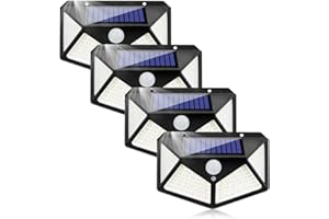 EAGEEN Lampe Solaire Exterieur Detecteur de Mouvement Lumiere Projecteur Led Éclairage Mural d'extérieur Spot Solaire IP65 Etanche 3 Modes Luminaire pour Jardin Garage Carport Terrasse Maison (Lot de 4)