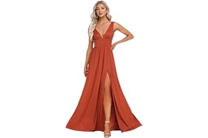 Ever-Pretty Robe pour Mariage Invité Longue Fendue Femme Col V Mousseline de Soie sans Manche A Line Chic EE0168B