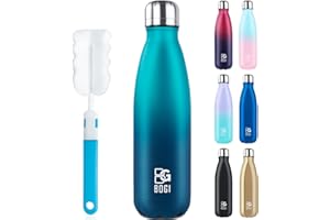 BOGI Edelstahl Trinkflasche 500ml Doppelwandige Thermosflasche Auslaufsicher Trinkflasche Edelstahl Isolierflasche BPA-Frei Kinder Trinkflasche Schule Hält Heiß und Kalt für Sport Fahrrad(BDunkelblau)