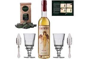 ‎GOLD68 Absinth Set Gold68 von ALANDIA | Das Original ohne Anis | 2x Gläser | 2x Löffel | 1x Zuckerwürfel | 68% | (1x 0.5 l)