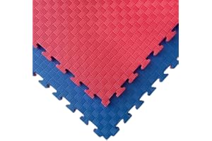 Fitness Tech - Loseta de Tatami - Puzzle Goma Espuma - Esterilla de Goma para Hacer Gimnasia Artes Marciales (Azul y Rojo, 100x100x2 Cm)