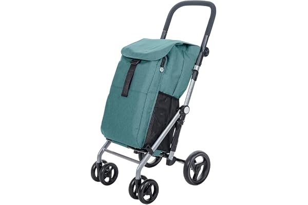 Carlett Chariot de Courses 4 Roues Pliable, Sac Amovible Grande Capacité 53 L / 15 kg et Sac Isotherme 10 L, Poignée Réglable, Frein de Sécurité, Convertible en 2 Roues, Classic Duo, Vert