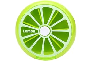 SHOP-STORY - Pillola Settimanale Agrumi con Pulsante di Distribuzione per 7 giorni Pill Box Dispenser con 7 Scomparti di Stoccaggio per Medicinali Lemon Verde