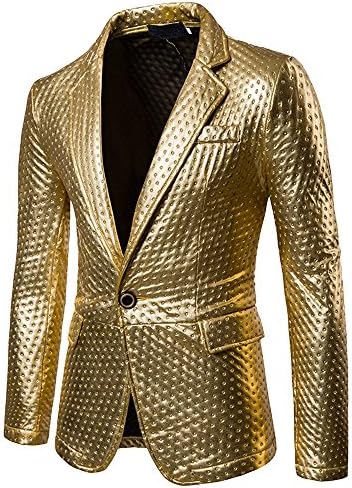Dihope Mens Slim Fit Shiny Metallic Single Button Suit Jacket Night Club Blazer