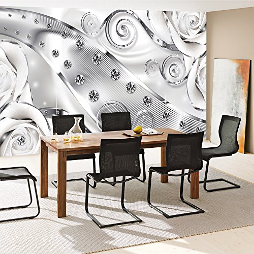 Vlies Fototapete 400×280 cm PREMIUM PLUS Wand Foto Tapete Wand Bild Vliestapete – Ornamente Tapete Abstrakt Diamant RoseSchnürkel Streifen grau – no. 810 - 7