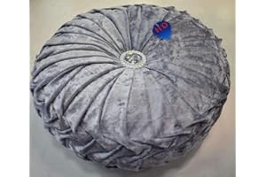 Householdfurnishing Velvet Round Cushion Cover Small & Large Stitched with Diamond (Silver, 35 x 35)