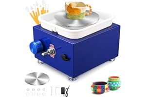 Torno de Alfarero, Couleeur 2000RPM Máquina Eléctrica de Cerámica con Lavabo Extraíble de ABS y Plato Giratorio de 6,5/10 cm Máquina para Hacer Cerámica, Mini Rueda de Cerámica con Kit de Cerámica
