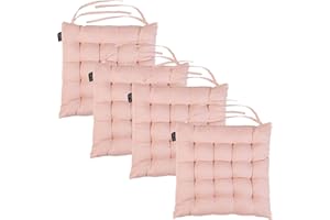 Loft 25 Chair Cushion Seat Pad | Non Slip Secure Ties | Dining Padded Seating | Soft Comfy Tufted Premium Design (Pink, Set of 4)