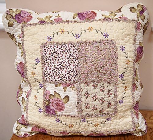 Shabby Chic Vintage Pink Fuchsia Embroidered Floral Rose Patchwork Cushion Covers 18" 45x45