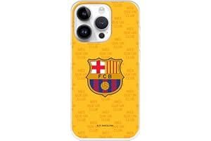 LA CASA DE LAS CARCASAS Case for iPhone 15 Pro FC Barcelona Escudo Mes Que un Club Transparent Yellow Background to Protect Your Mobile. Flexible Silicone Case with Official FC Barcelona Licence