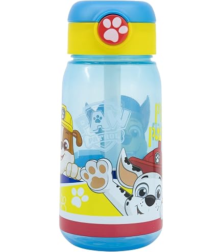 Bottiglia Riutilizzabile Per Bambini Paw Patrol - 450 Ml, Con Cannuccia E Chiusura Sicura, Senza BPA