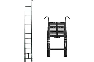 AUTOBABA 3.8M 12.5FT Telescopic Ladder with Detachable Hook, Aluminum Protable Folding Extension Ladder, for Loft Indoor Outdoor Office House, EN131, Max Load 150KG