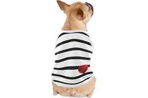 DROOLINGDOG Dog Shirts for Small Dogs Summer Basic T-Shirt Striped Puppy Clothes Sequins Love Heart Sweatshirt Soft Cotton Short Sleeve Tee Shirt Pet Girl Boy Clothing Pullover Chihuahua Apparel, White, Medium