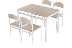 ‎HOMCOM HOMCOM 5-teilige Essgruppe Esstisch mit 4 Stühlen Platzsparend Küchentisch-Set Sitzgruppe für Esszimmer, Küche, Grau+Weiß