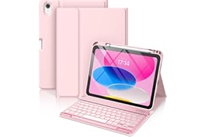 Vobafe Keyboard Case iPad for A16 11th Generation 2025/10th Generation 2022(11/10.9 inch), 7 Colors Backlit Detachable Folio Keyboard Cover with Pencil Holder for iPad 11/10 Gen, UK Layout, Light Pink