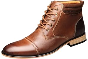 ANUFER Hommes Vintage Lacets Cuir Bottines Zip Formel Chaussures Habillées