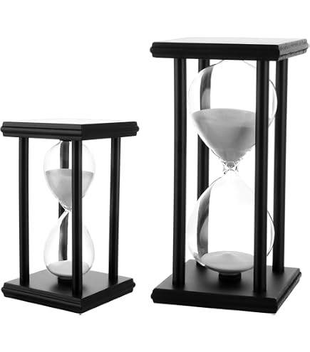 Set 2 Clessidre In Legno Nero | Timer 30 E 60 Minuti Con Sabbia Arancione | Per Bambini, Cucina, Ufficio