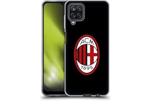 Head Case Designs Licenza Ufficiale AC Milan Colore Pieno Nero Stemma Custodia Cover in Morbido Gel Compatibile con Samsung Galaxy A12 (2020)