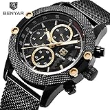 Herren Uhren Mesh Edelstahl Band star-dotted spezielle Design Sport Lünette Armbanduhr mit golden Farbe sub-dial und Hände Herren Chronograph Quarz Casual Handgelenk Uhren
