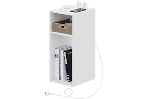 WOLTU Comodino con Prese e Porte USB, per Camera da Letto Stretto, Comodino Salvaspazio con 2 Scomparti Aperti, per Soggiorno, Cameretta, in Legno, 25x30x60cm, NTS06ws