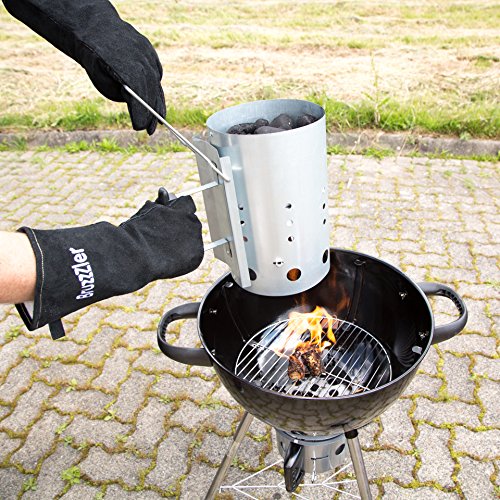 Bruzzzler Grillhandschuhe – Lederhandschuhe-Set lang mit gesticktem Logo, Universalgröße - 7