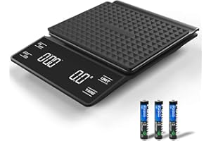 3T6B Escala electrónica cocina, báscula café cocina tiene una precisión de 0.1 g, con una función temporización Pantalla LED escala 3000 g