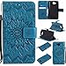 Produktbild Y5 2017 Hülle, Y6 2017 Hülle, Dfly Premium Slim PU Leder Mandala Blume Prägung Muster Flip Hülle Bookstyle Stand Slot Schutzhülle Tasche Wallet Case für Huawei Y5 2017 / Y6 2017, Blau