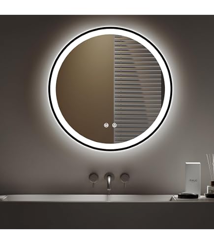 Kleankin Wall Mounted Round LED Bathroom Mirror – 60cm, Black Frame, 3 Color Light Modes