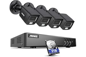 ANNKE 3K Kit de Caméra de Surveillance Filaire avec Spots, 4 x 3K Caméra Extérieure et 8CH 3K H.265+ CCTV DVR avec Disque Dur 2TB,Système Intérieur/Extérieur, Etanche IP67,EXIR Vision de Nuit (Noir)