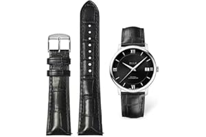 AIYIRUO Correa de Reloj Cuero Correas de Cocodrilo Correas de Cuero Suaves y Duraderas Reemplazan Cadenas de Relojes de Acero Inoxidable Metal Plata Botones de Oro, Hombres y Mujeres (12mm -24mm)
