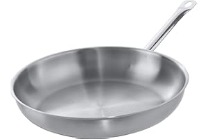METRO Professional Padella non Patinata, Acciaio Inox, con Finitura Satinata, Adatta per Induzione e Forno (max. 240°C), per Uso Privato e Commerciale, Argento (Ø 32 cm)