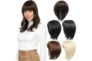 Yamel Hair Topper for Women Natural Synthetic Hairpieces 12 Inch Dark Brown Hair Topper with Bangs Straight Wiglets Hairpieces for Thinning Hair
