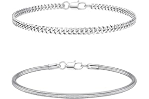 CASSIECA 2Pcs Bracciale Uomo Bracciali Uomo Bracciale Acciaio Uomo Braccialetti Uomo Argento a Catena Impilabile per Uomo Bracciale Bangle Braccialetto Cubana 19/21CM Regali Gioielli per Uomo