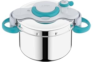 SEB ClipsoMinut'Easy + bleu 7,5L poignées rabattablesCocotte-minute®InductionLivre de 100 recettes Autocuiseur Inox Fabriqué en France Facile à utiliser P4904816