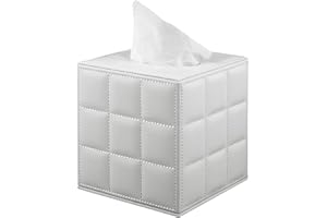 XNONE Juego de caja de pañuelos cuadrada, tapa de caja de pañuelos, caja de almacenamiento para servilletas, hogar, oficina, hotel, restaurante (línea blanca de cuadrícula)