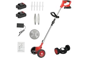 ZOMEBAR Elektrischer Rasenmäher, 24V 6000mAh Akku Versorgung Wiederaufladbar Teleskopstange D-förmiger Griff Unkrauttrimmer Schnurloser Elektrischer Unkrautvernichter Kantenschneider (Rot)