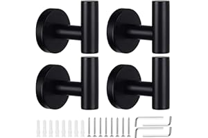 KissDate 4 Pack Towel Hooks, Wall Coat Hook Bathroom Matte Black Robe Hook SUS 304 Stainless Steel Heavy Duty Door Hanger Clothes Cabinet Closet Sponges Hook Shower Robe Hand Hooks for Bathroom