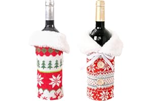 Ajuanbazha Confezione da 2 Copribottiglie di Vino Natalizie, Copertura Del Maglione Della Bottiglia di Vino, 2 Pezzi Decorazione Natalizia Sacchetto Vino, Decorazioni da Tavola per Feste di Natale (B)