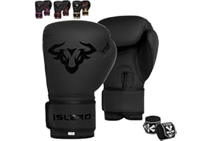 Islero EVO Fitness Gants de boxe noirs mats pour homme et femme Sac de frappe Rose MMA Muay Thai Arts martiaux Kick Boxing Sparring Gants d'entraînement de combat avec bandages