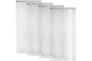 LITLANDSTAR 4 Pack String Door Curtains, 100 x 200cm String Curtain Panel Glitter String Doorways Divider Door Screens for Living Room Bedroom Party Decorations, Silver