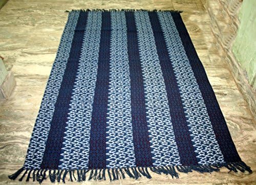 silkroude Hand Block Printed Reversible Kilim Rug Floor Rug Indigo 4'x6' fit Area Rug