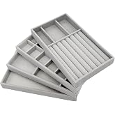 PIQIUQIU Pack of 4 Jewellery Trays, Stackable Jewellery Organiser, Jewellery Storage, Drawer for Storing and Displaying Earri