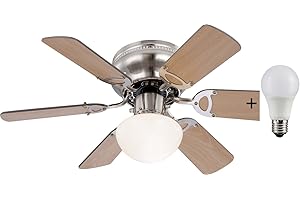 ‎BMF-VERSAND bmf-versand® Deckenventilator mit Beleuchtung und Zugschalter Leise - Ventilator Decke mit Licht LED - 6 Flügel Beidseitig Montierbar - Deckenlampe Lüfter Schlafzimmer 3 Stufen - Durchmesser 76 cm