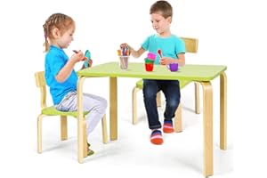 ‎COSTWAY COSTWAY Kindertisch mit 2 Stühlen, 3tlg. Kindersitzgruppe, Sitzgruppe für Kinder, Kindermöbel aus Holz, Kindertischgruppe (Grün)