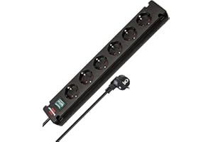 ‎BRENNENSTUHL Brennenstuhl Bremounta Steckdosenleiste 6-Fach mit Schalter (Mehrfachsteckdose mit 90 Grad Steckdosen, Steckerleiste mit Befestigungsmöglichkeit und 3m Kabel) schwarz