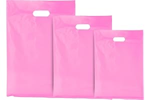 G4Goods | 100 Pcs of Medium Light Pink Plastic Carrier Bags | 15"x18"+3" | Carrier Bags with Handles | Convenient Patch Handle Bags for Boutiques, Clothes, Jewelry, and Retail