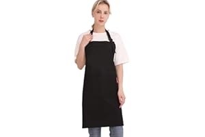 APRONPANDA Professional Adjustable Black 100% Cotton Apron with 2 Pockets Cooking Kitchen Chef Women Men Aprons for Home Kitchen, Restaurant, Coffee House, Baking Gardening BBQ