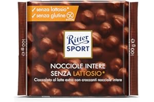 Ritter Sport Nocciole Intere Senza Lattosio, Tavoletta di Cioccolato Al Latte Extra Con Nocciole Intere, Cacao 100% Certificato Sostenibile, Senza Glutine e Lattosio, 100 g