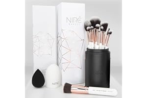 Niré Beauty Professional Makeup Brushes - 15-piece Award Winning Vegan Makeup Brush Set with Case, Blending Sponge, Brush Cleaner, Guide, Gift Box